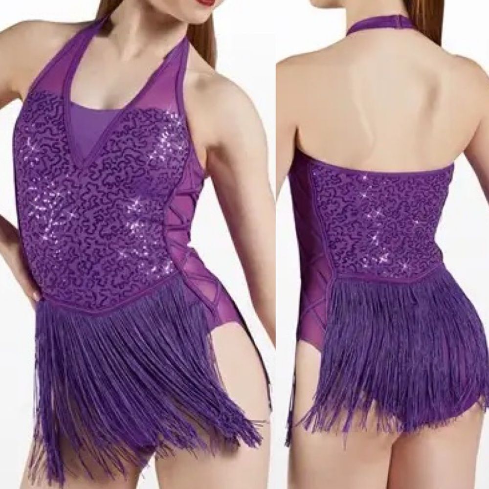 Weissman Dance Purple Sequin Fringe Costume Sequin Fringe Halter Dress D11806 Sa